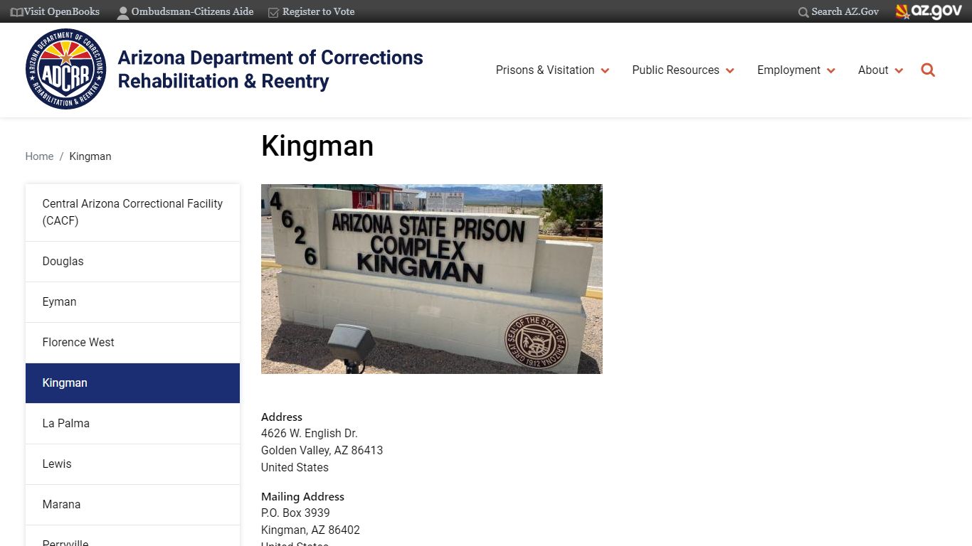 Kingman | Arizona Department of Corrections, Rehabilitation & Reentry